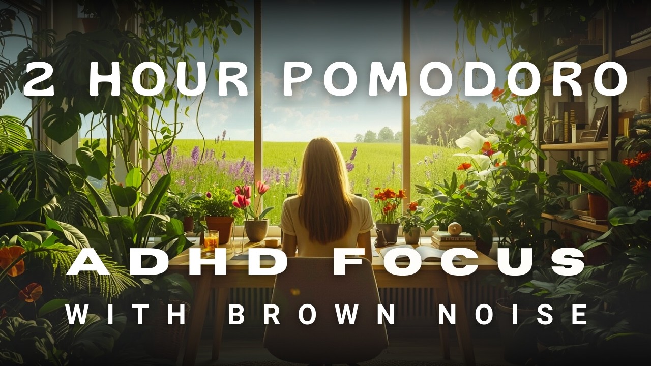 2 Hour Pomodoro Timer with Brown Noise for ADHD Focus - 50 Minute Intervals for Deep Work, Study 🧡🎧