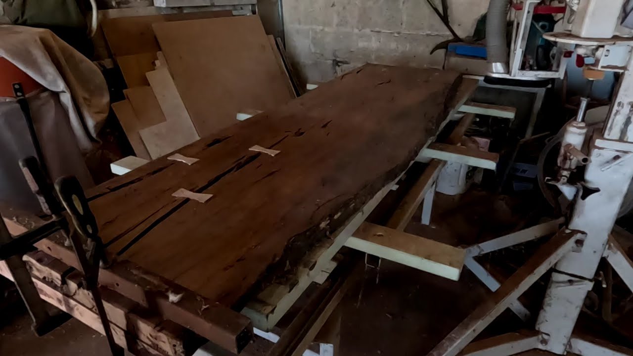 Flattening and Repairing Sugar Gum Slabs for a Live Edge Slab Dining Table