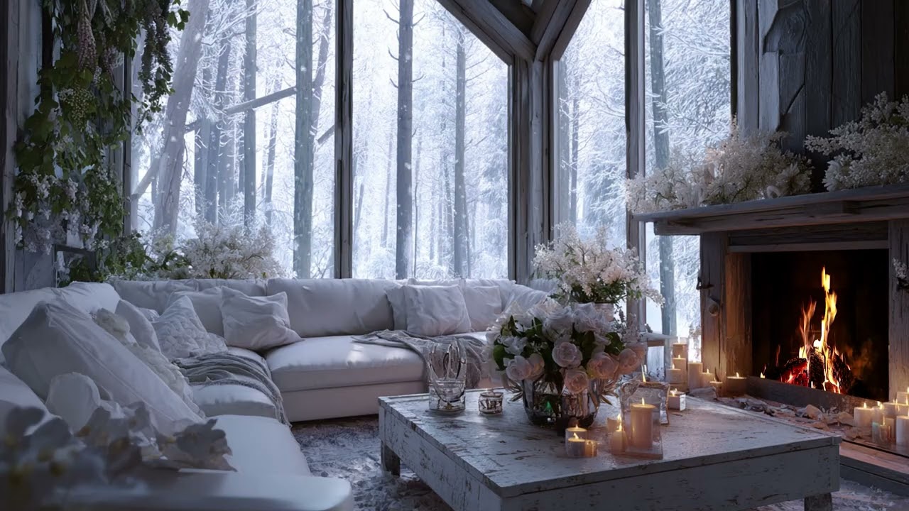 Snowy Cabin Piano Flow: Warm Fireplace Ambience for Creative Thinking and Relaxation