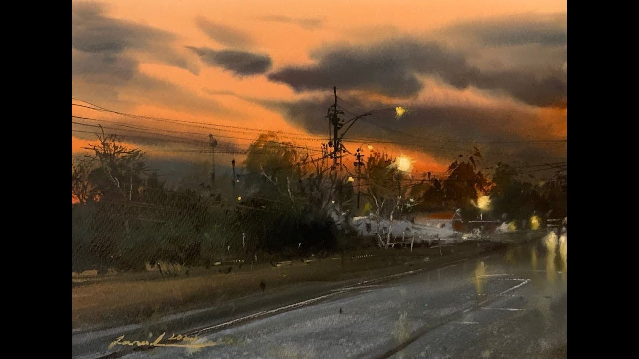 How to paint night times in watercolor painting demo by javid tabatabaei
