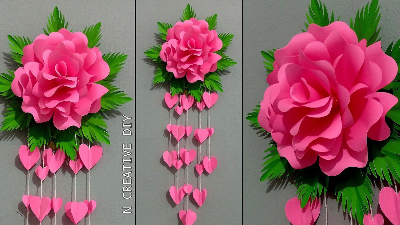 Rose paper flowers wall hanging craft | Wall decoration ideas | Home decor | Room decor | Wall mate