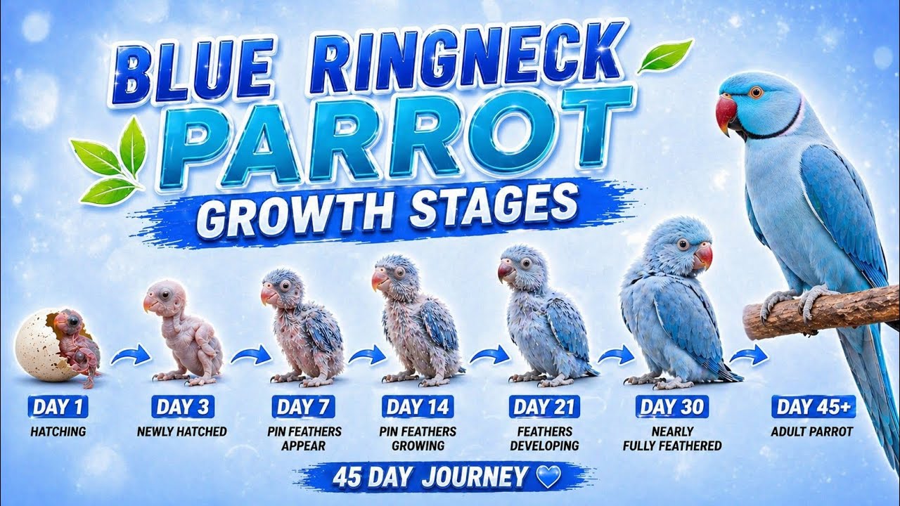 Blue Ringneck Baby Parrot Growth Stages | Full Care And Training