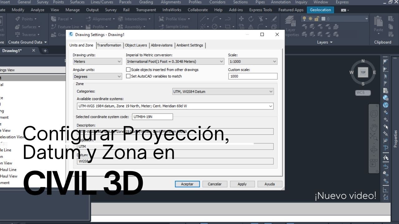Como configurar la Proyecci&oacute;n, Datum y Zona en el Civil 3D [2023]