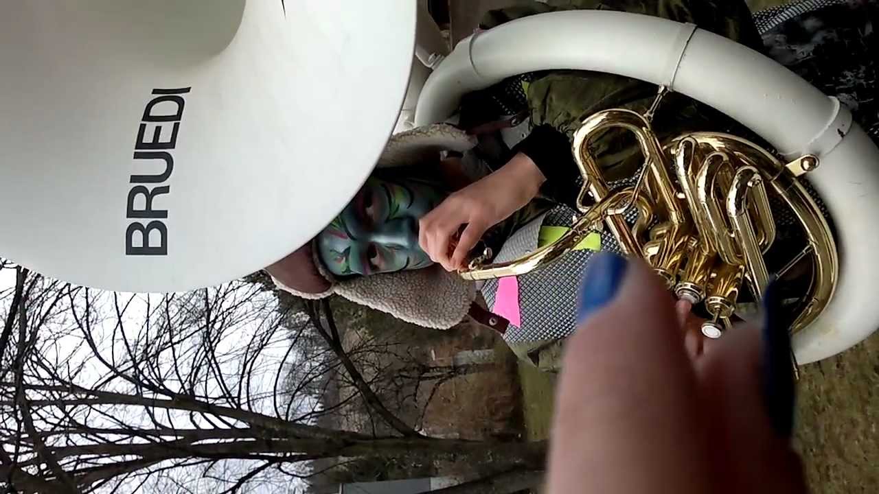 Michel's playing the Sousaphone