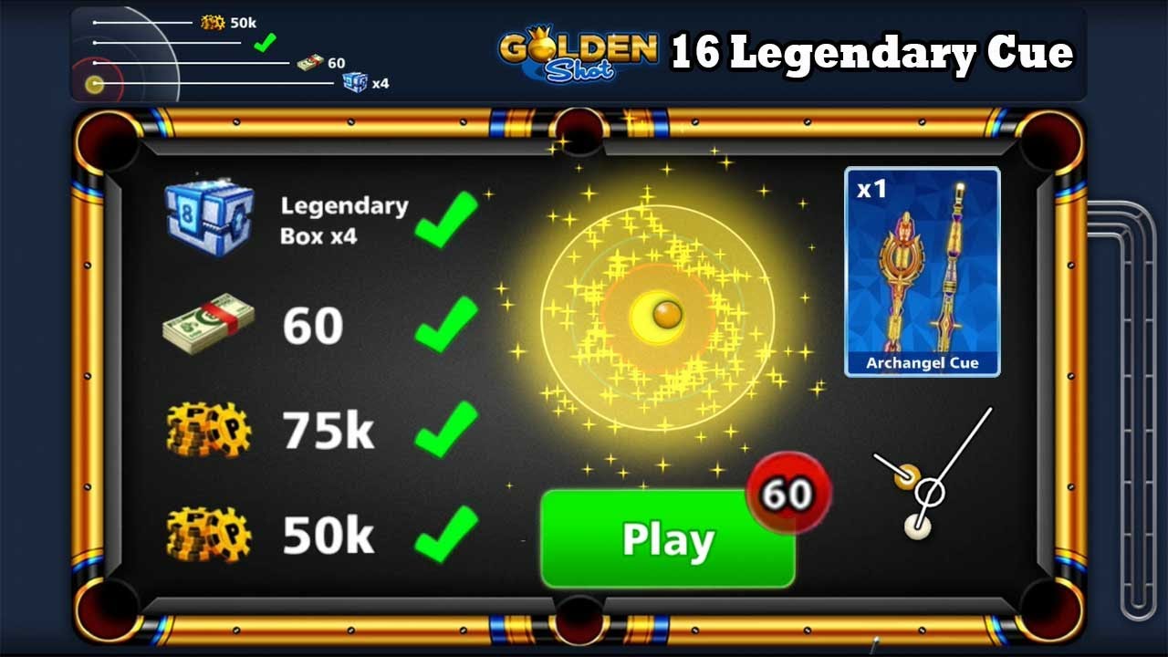 Unlock 16 Legendary Cue 👉 60 Golden Shot 8 ball pool