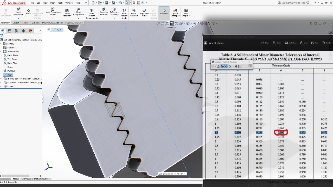 SolidWorks Tutorial | Threads and Tolerances Nut and Bolt M10 - Explain -