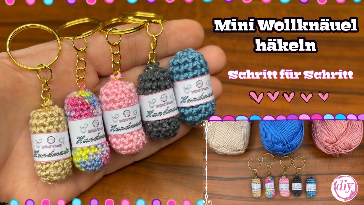 Mini Wollknäuel häkeln | Schritt für Schritt | aus Wollresten häkeln & befüllen | Schlüsselanhänger