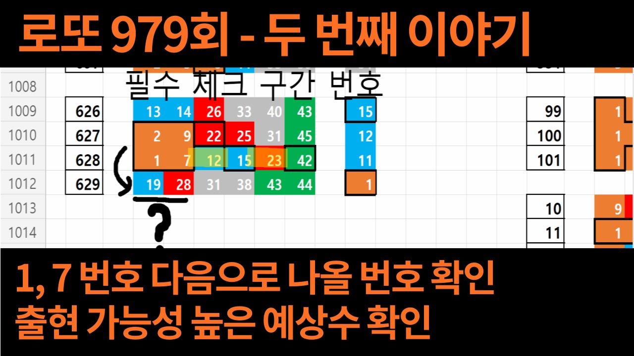 로또 979회 두 번째 이야기 1,7번 다음으로 나올 번호 확인