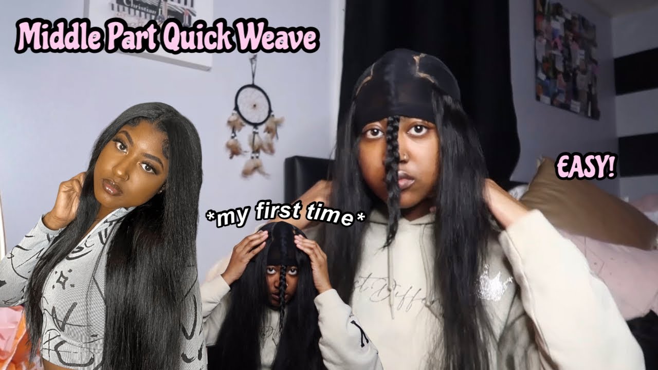 *EASY* Natural Middle Part Leave Out Quick Weave | first time! | Ty.Ahmara♡
