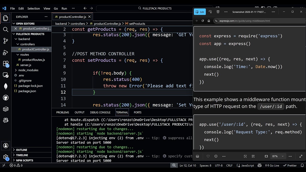 Express Middleware, req.body Property, POST HTTP Request, Controller and Route Modules - FULL STACK