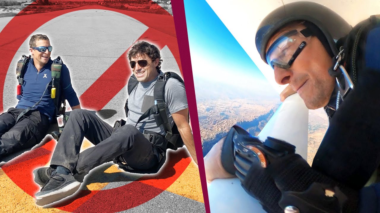 Bear Grylls gets BUSTED Skydiving at OFF-LIMITS Air Base with JT Holmes 👀