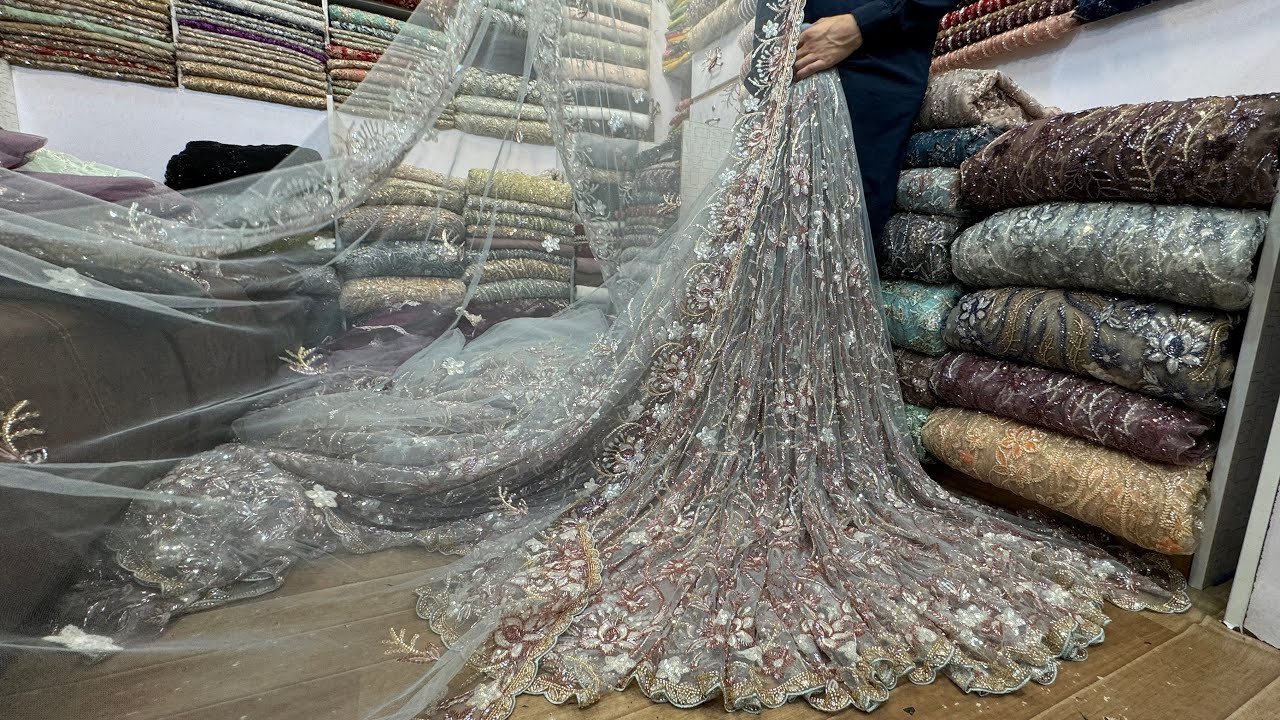 Cutdana Work Hand 😍Embroidery Designs 💫🔥Dubai Style Dubai Cutdana Work Net Fabric