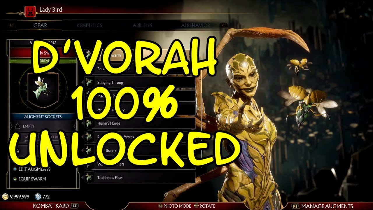 D'Vorah Showcase - All Gear, Skins, Cinematics & Finishers Unlocked- Mortal Kombat 11