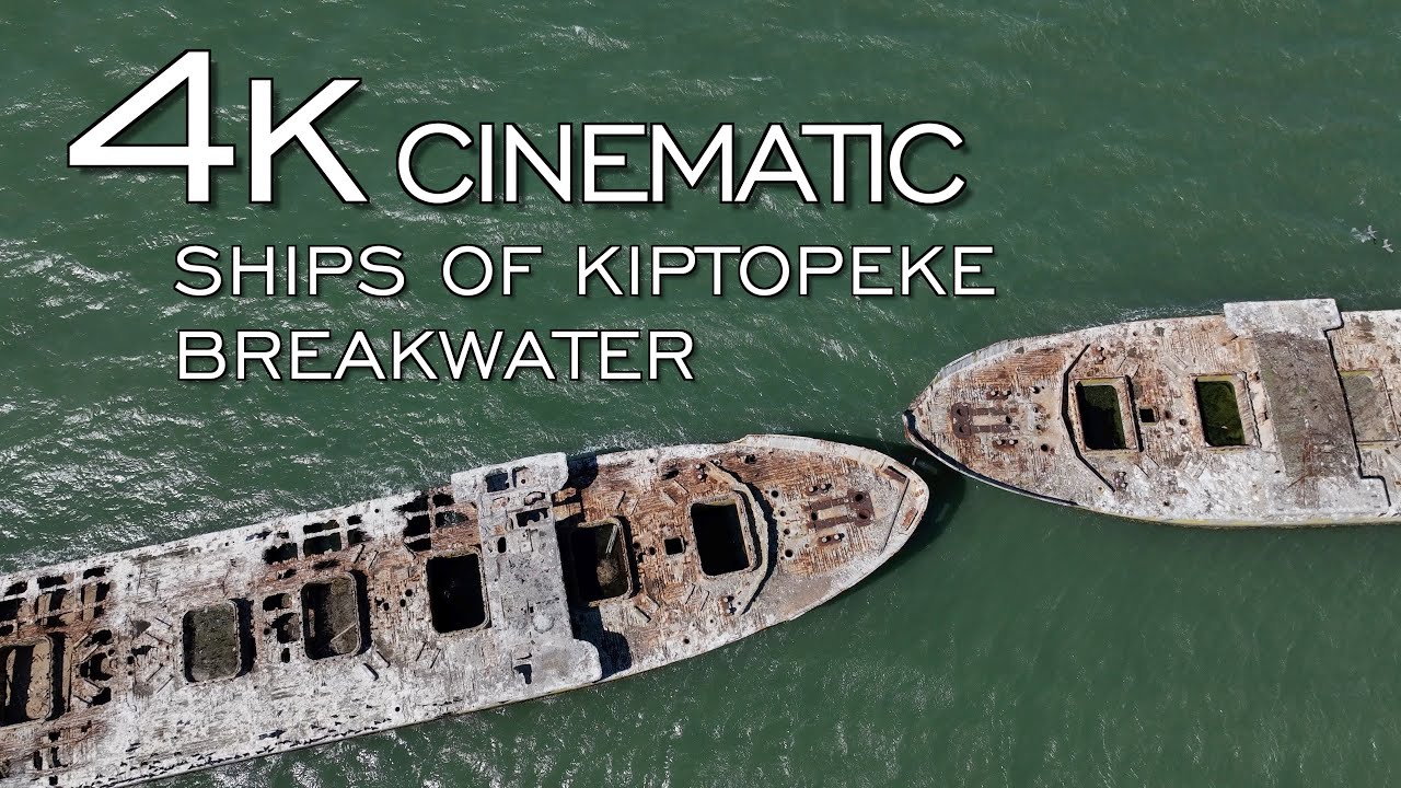 4k CINEMATIC Remains of World War II concrete ships of Kiptopeke Breakwater in Virginia