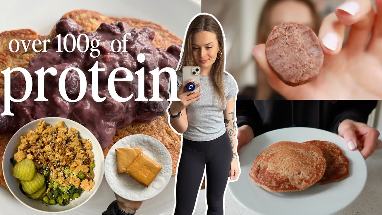 HIGH PROTEIN VEGAN DAY OF EATING | protein pancake recipe, eating to build muscle, studying for NASM