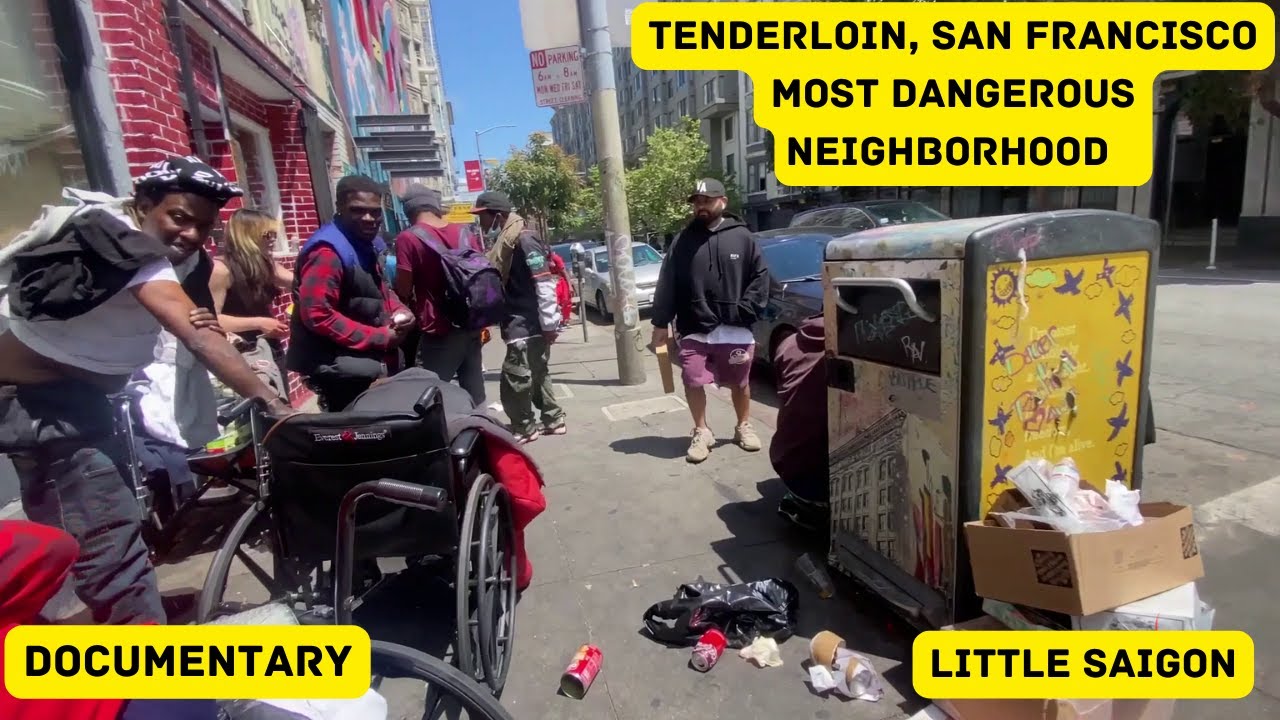 Downtown San Francisco most dangerous neighborhood, Tenderloin, many homeless people.