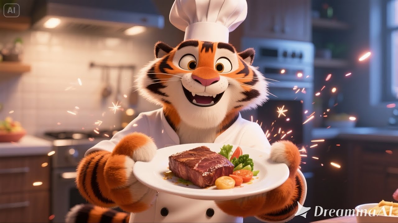 🔥 Cute Tiger Chef Tries to Cook Meat… But Watch What Happens!