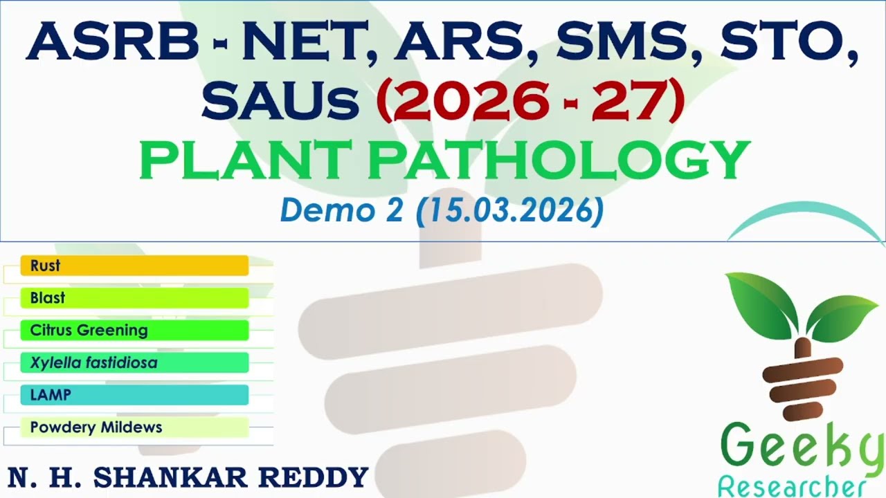 ASRB - NET, ARS, SMS, STO, SAUs (2026-27) I Free Demo Lecture 2 I Plant Pathology