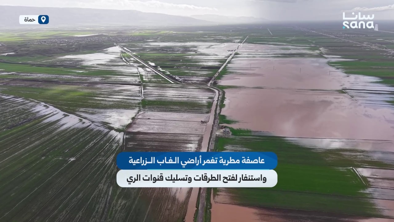 العاصفة المطرية تغمر أراضي الغاب الزراعية واستنفار لفتح الطرقات وتسليك قنوات المياه
