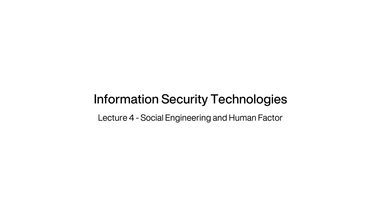 Information Security Terminology - Lecture 04/16 - Social Engineering and Human Factor
