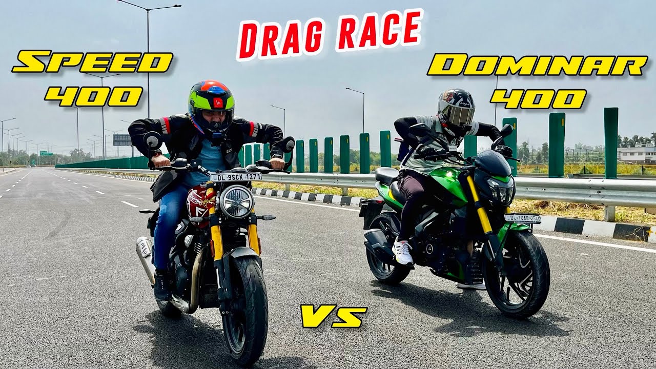 Triumph Speed 400 Vs Bajaj Dominar 400 : Initial Pickup & Top End Drag Race | Speed 400 Drag Race
