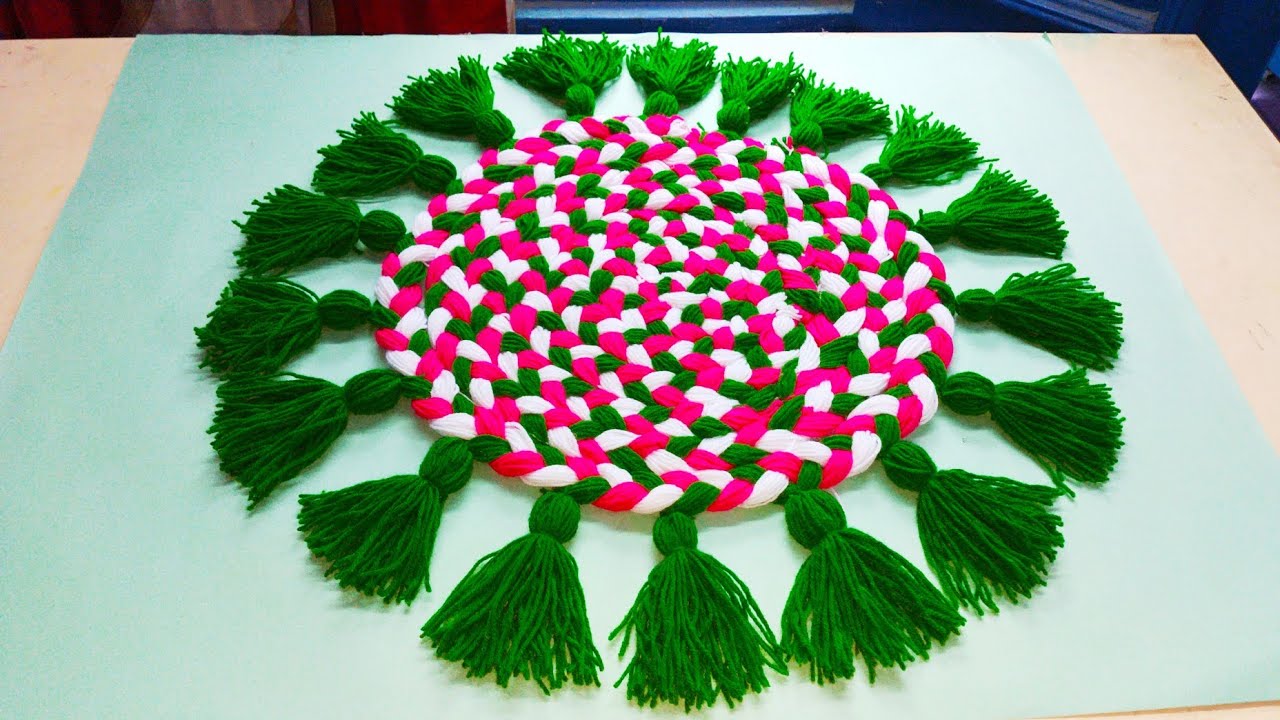 बची हुई ऊन से बनायें आसन   /Make beautiful doormate /thalpose out of wool/woolen craft/वूलन आसन