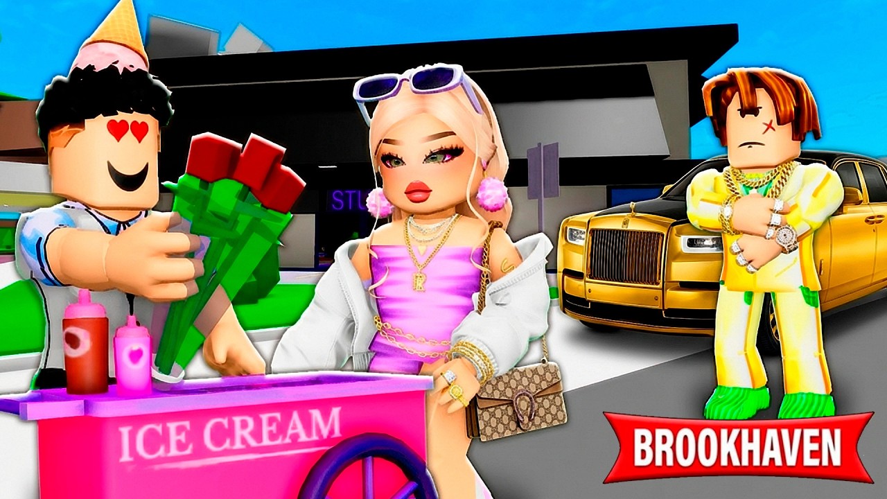 O MENINO QUE VENDIA SORVETES SE APAIXONOU PELA MENINA RICA | Historinhas Brookhaven RP | Roblox