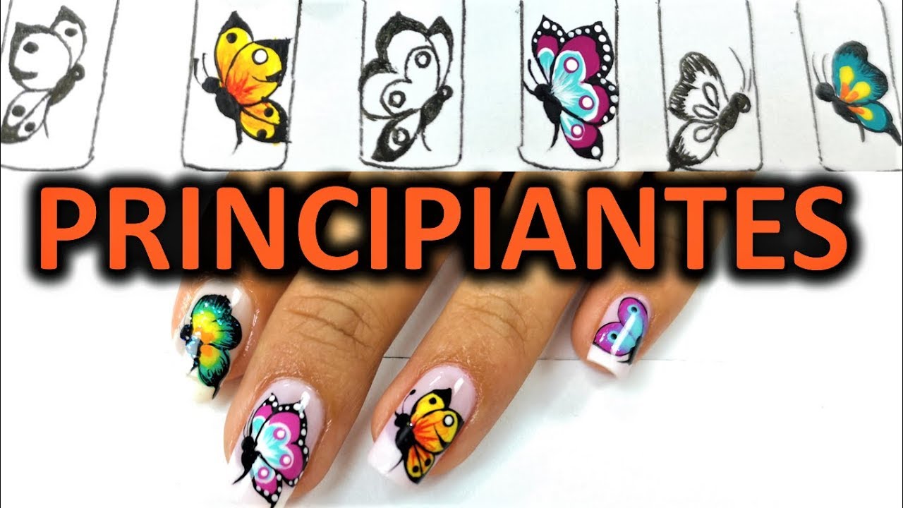 Dibujar 4 mariposas en tus uñas - mariposas en uñas paso a paso - Easy butterfly nail art tutorial