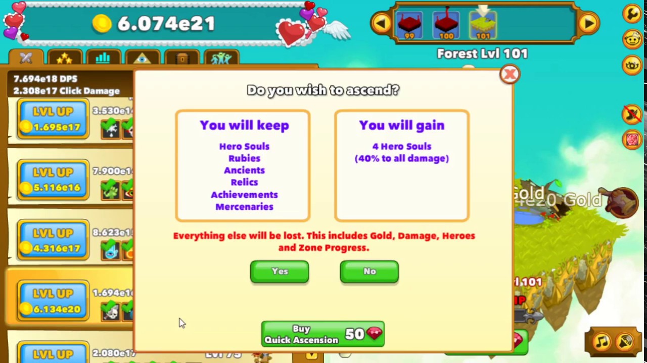 Clicker Heroes level 100.