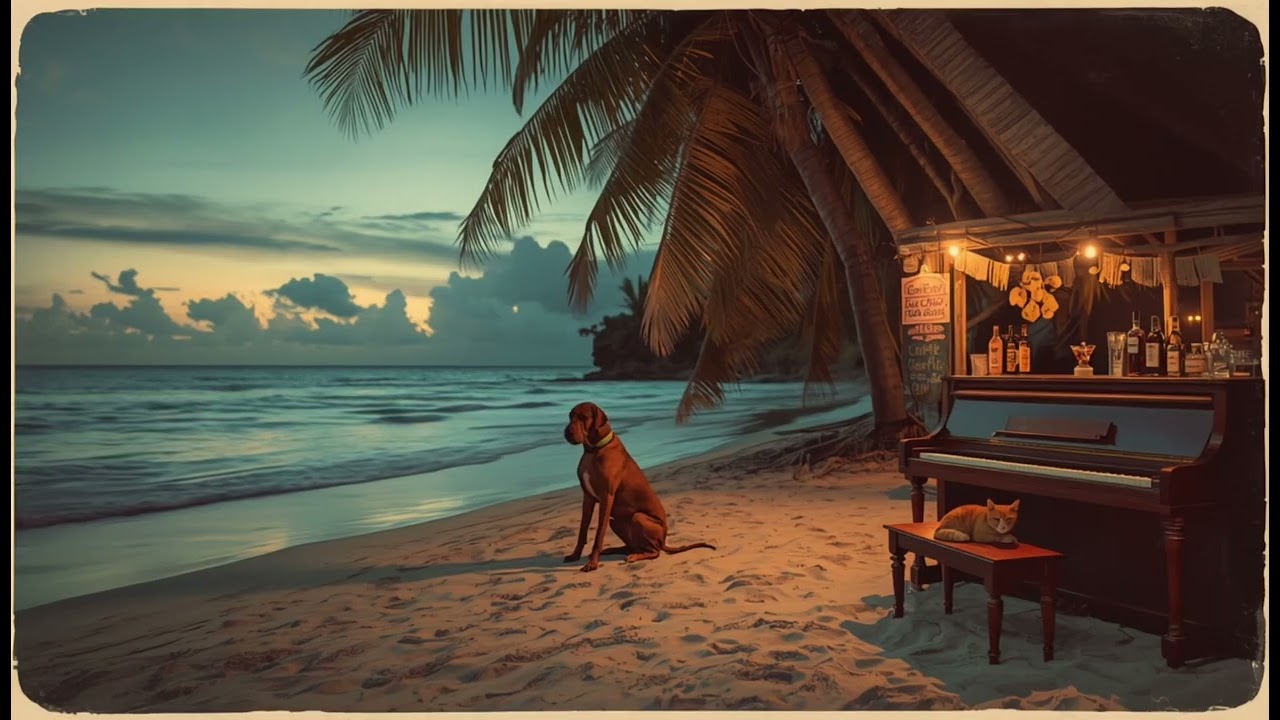 Relaxing Piano on a Tropical Beach | Lo-Fi Chill Beats, Nature Ambience, Pets) 4 Hours