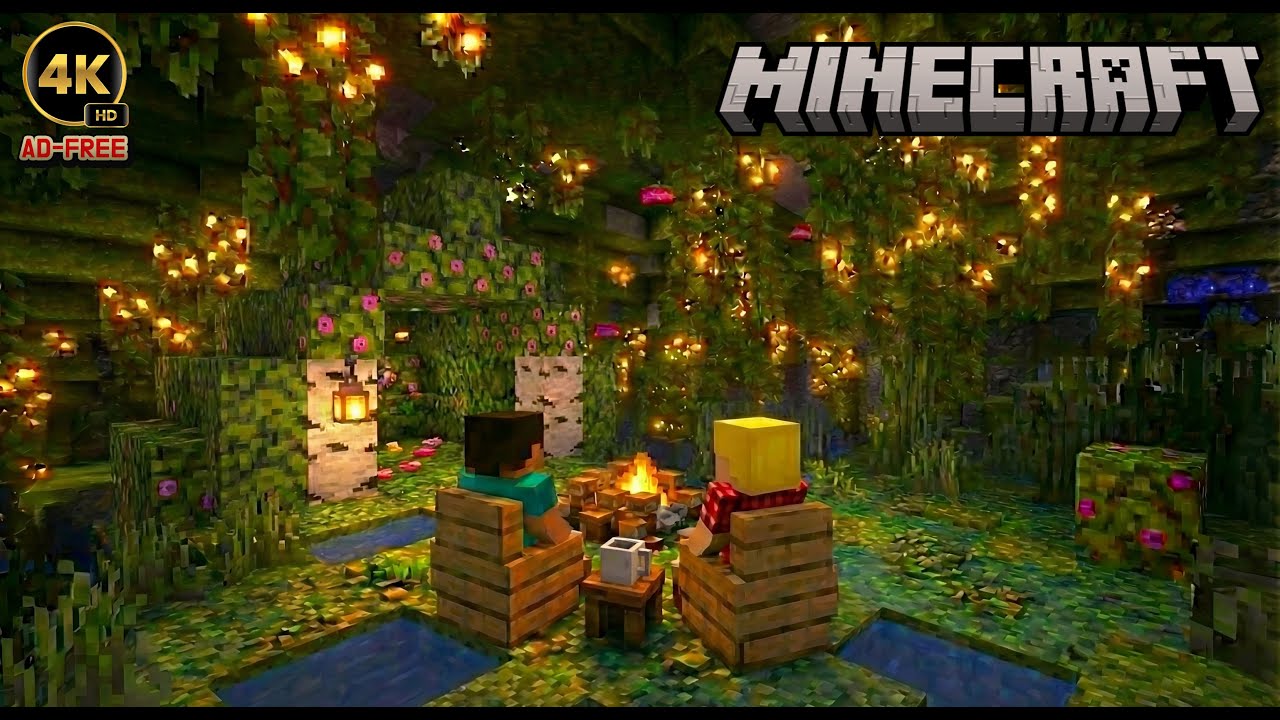 [4K 아트뷰] 아무 생각 없이 쉬는 시간 | 마인크래프트 불멍 | Minecraft Fireplace Ambience, Relax |