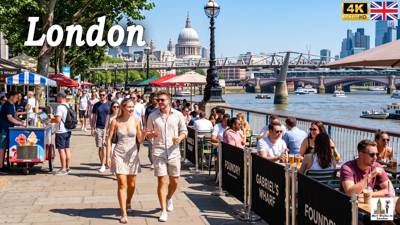 LONDON Super Hot Walking Tour ☀️ London 35&ordm; HEATWAVE Walk Along Thames River | True [4K]