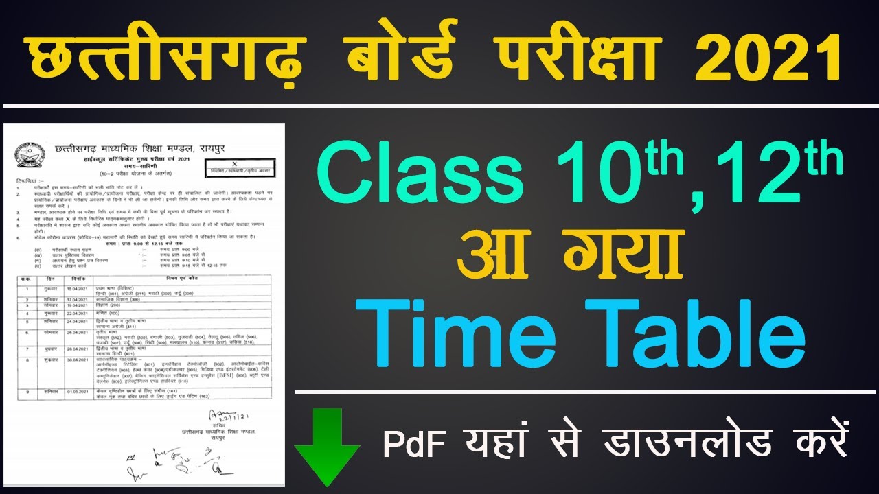 Time Table Class 10th 12th || Anual Exam 2021 || cgboard