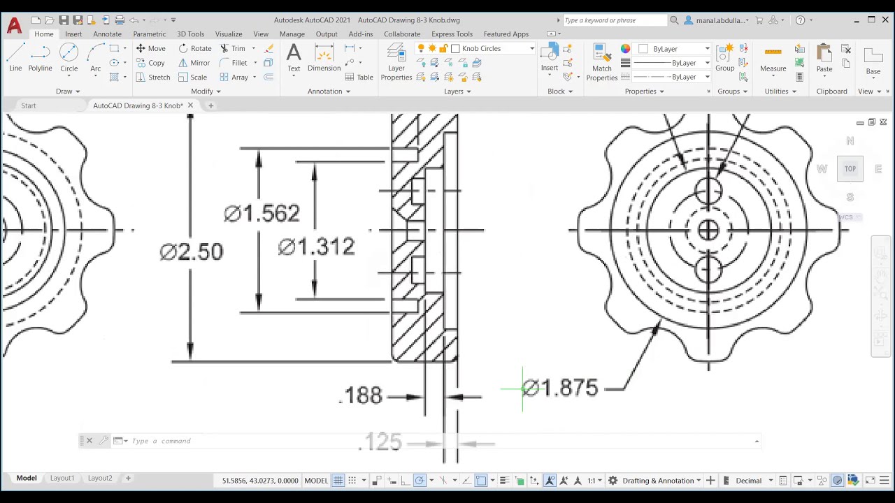 AutoCAD 2021 _ Practice 13_ Polar Array_ Object Snap Tracking _ Knob