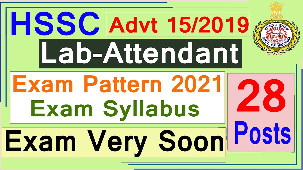 HSSC Advt 15/2019 Lab Attendent Exam Pattern,Exam Syllabus