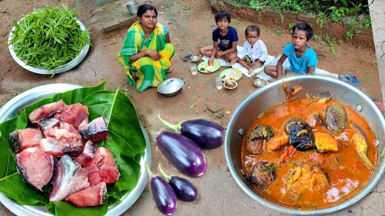 Fish Brinjal Curry Cooking and Eating Village style || Fish curry Recipe Village cooking