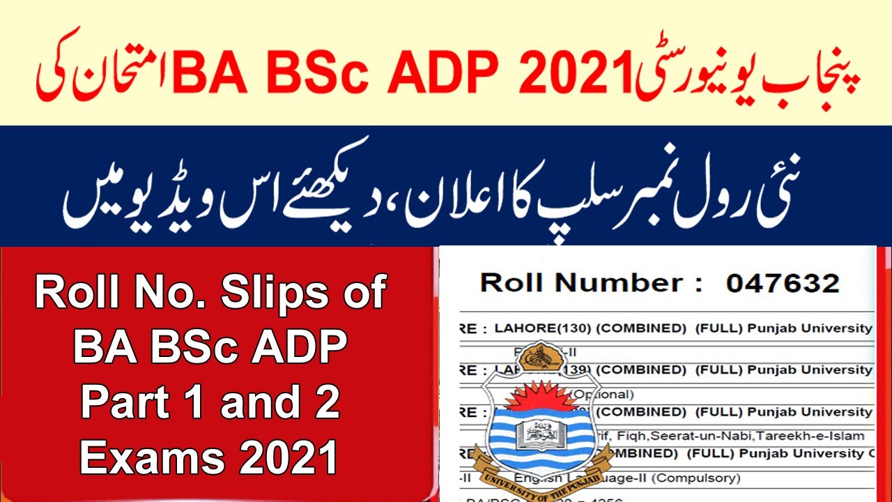 New Roll Number Slips of PU BA BSc ADP Part 1 and 2 Annual Exams 2021 | Punjab University
