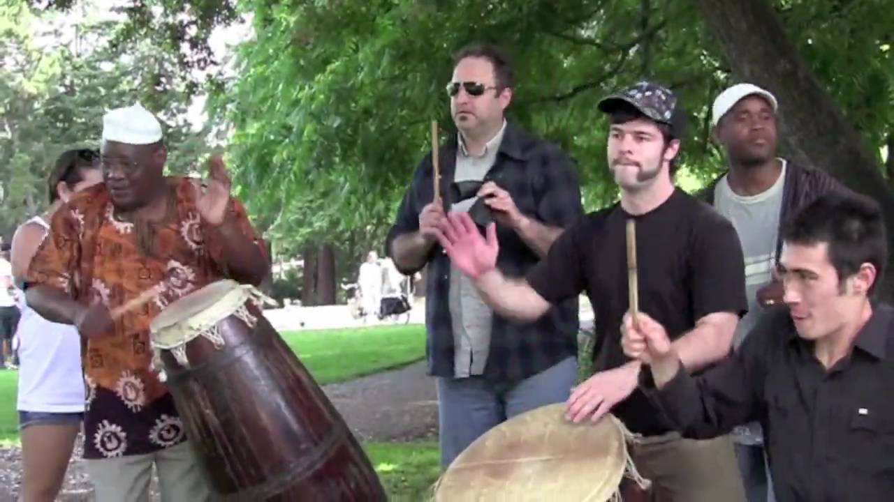 Master drummer CK Ladzepko performs traditional Ewe drumming with students in Oakland, CA