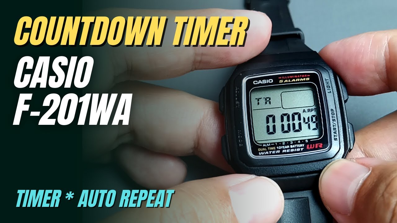 Как установить и запустить таймер обратного отсчета на Casio F-201WA (F-201, F201, F201W CDT)