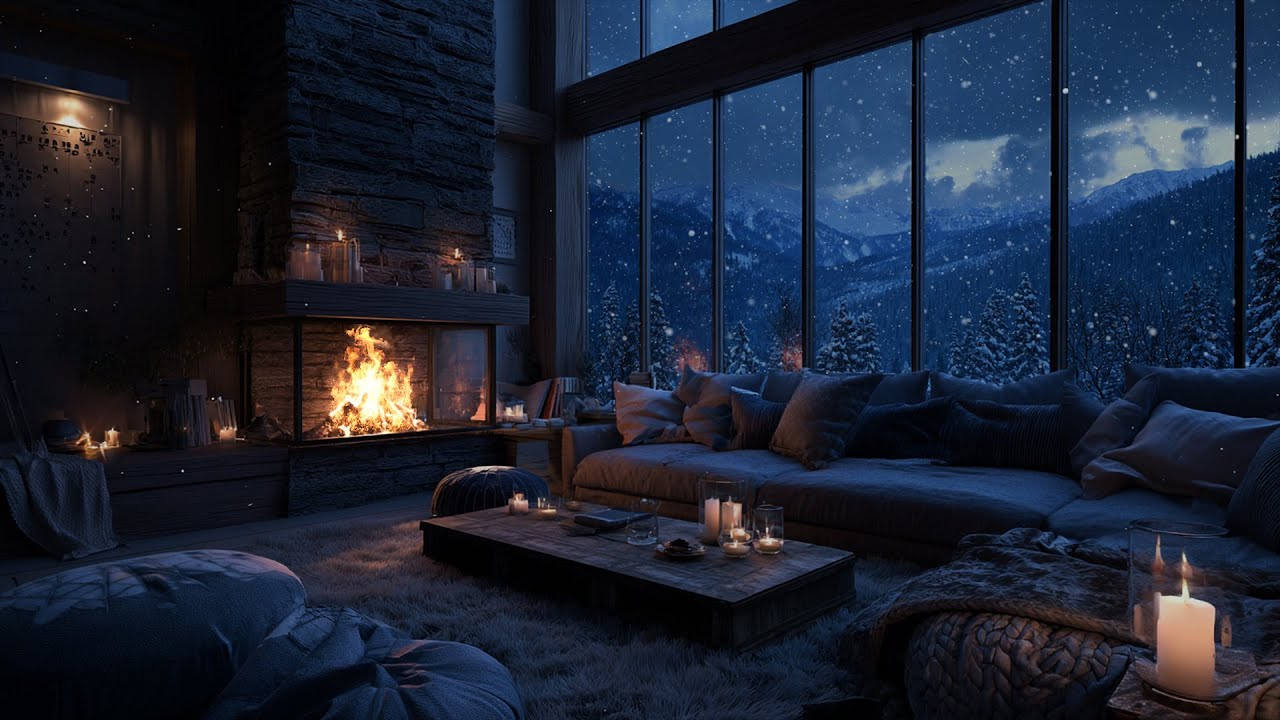Snow Drifting Gently Beyond Firelight ❄️ A Quiet Winter Soundscape for Focus and Rest
