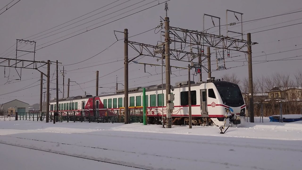 【2026/01/29㈭】HB-E300系 AH1編成「ひなび（陽旅）」#AT入場 701系下り（東能代行き）の雪けむりに息がっ！😵#将軍野踏切  #ATゲート #JR秋田総合車両センター