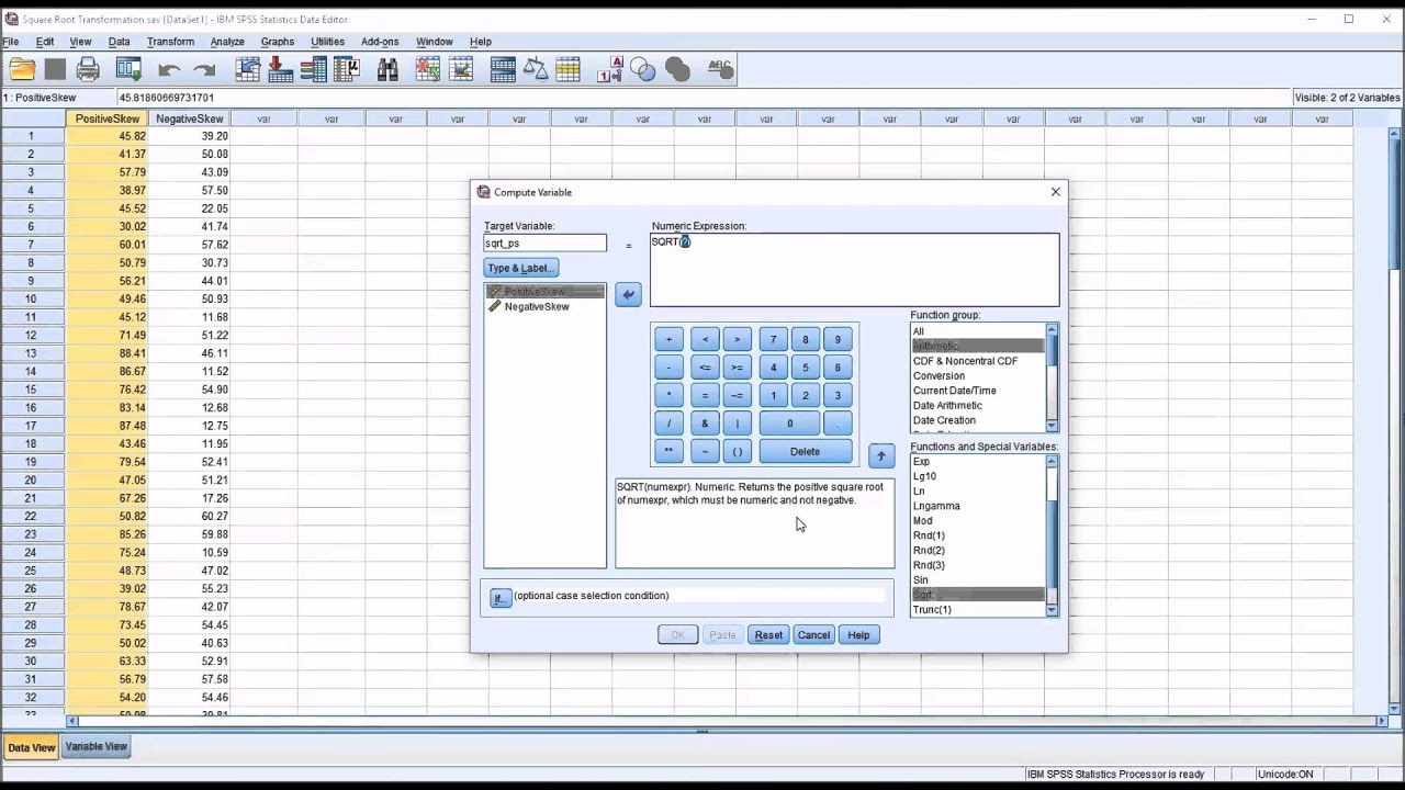Square Root Transformation in SPSS