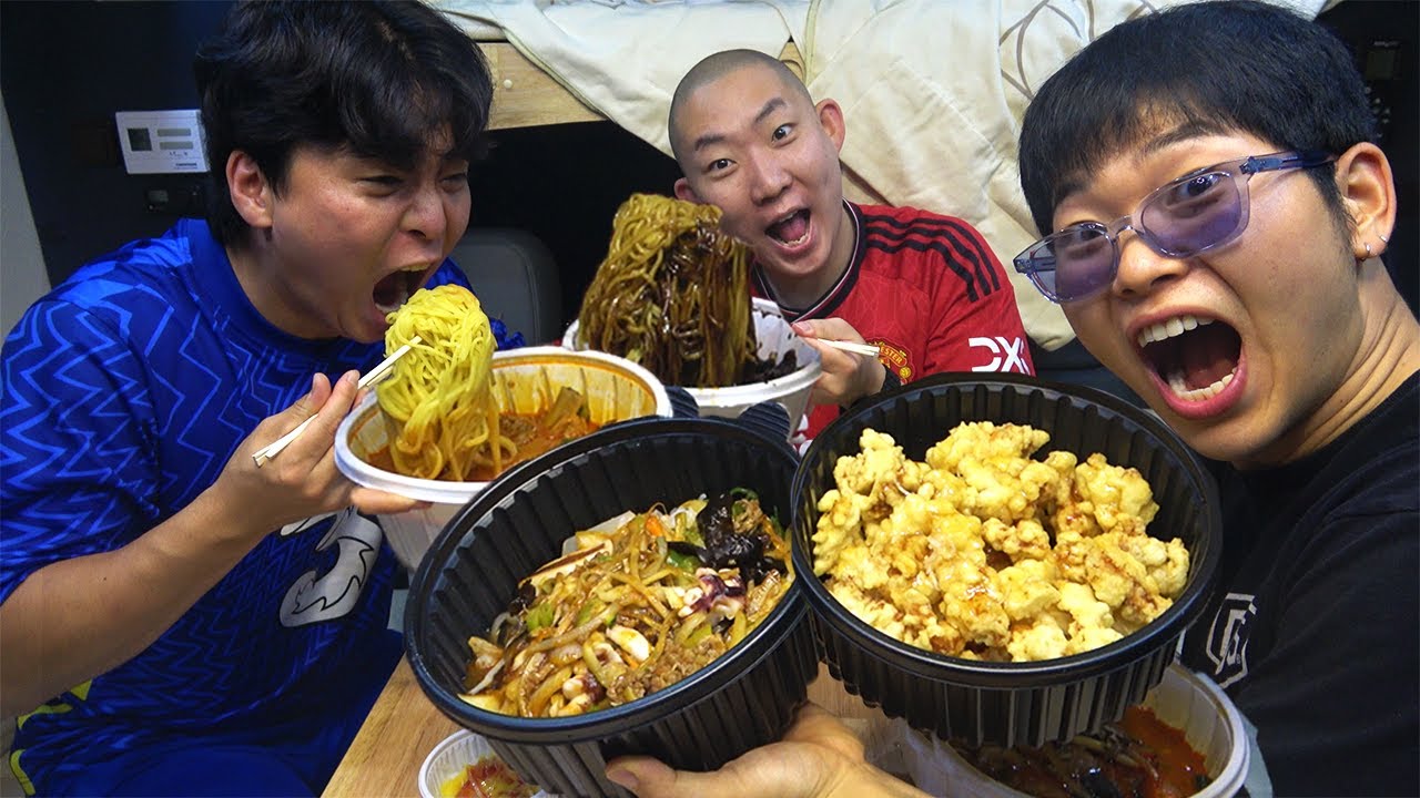 배말랭 캠핑카에서 짜장면 짬뽕 탕수육 양장피 중식먹방!!!!!