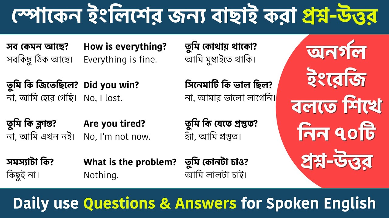 স্পোকেন ইংলিশের জন্য বাছাই করা প্রশ্ন উত্তর || Daily use Questions & Answers for Spoken English #04