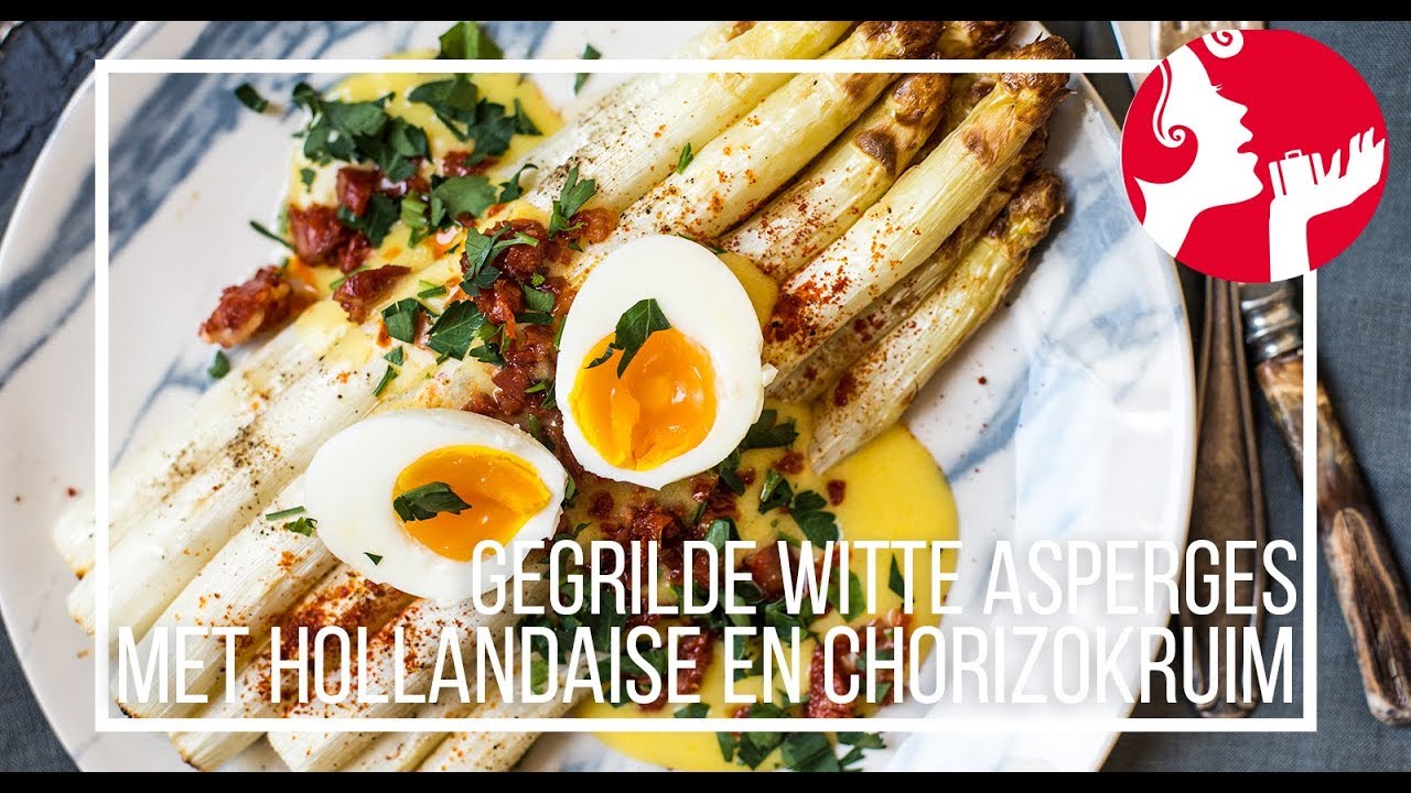 Gegrilde witte asperges met Hollandaise en chorizokruim | OhMyFoodness