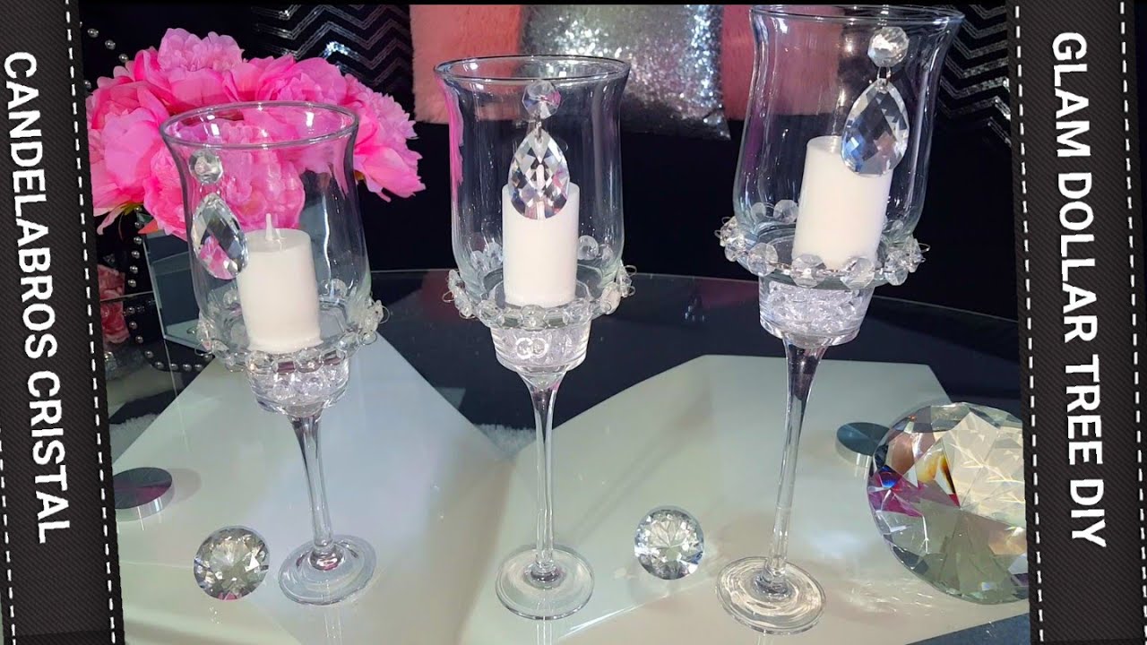Diy💜 dollar tree💜 Candelabros de cristal 💖super elegantes y fáciles