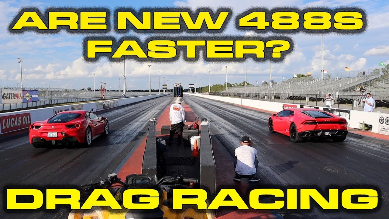 ARE NEW 488s FASTER? * REMATCH * Ferrari 488 GTB vs Lamborghini Huracan LP610-4 Drag Racing 1/4 Mile