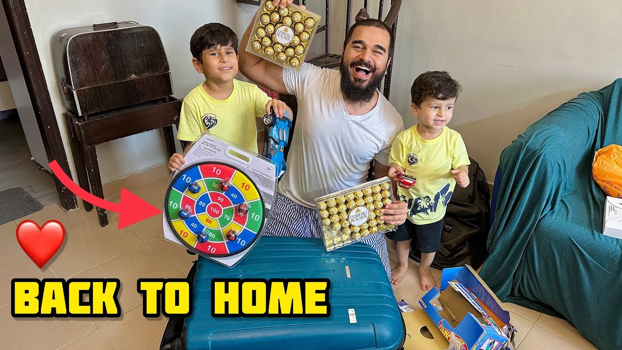 Back to home finally ❤️ Bachon ne foran bags khulwae 😂