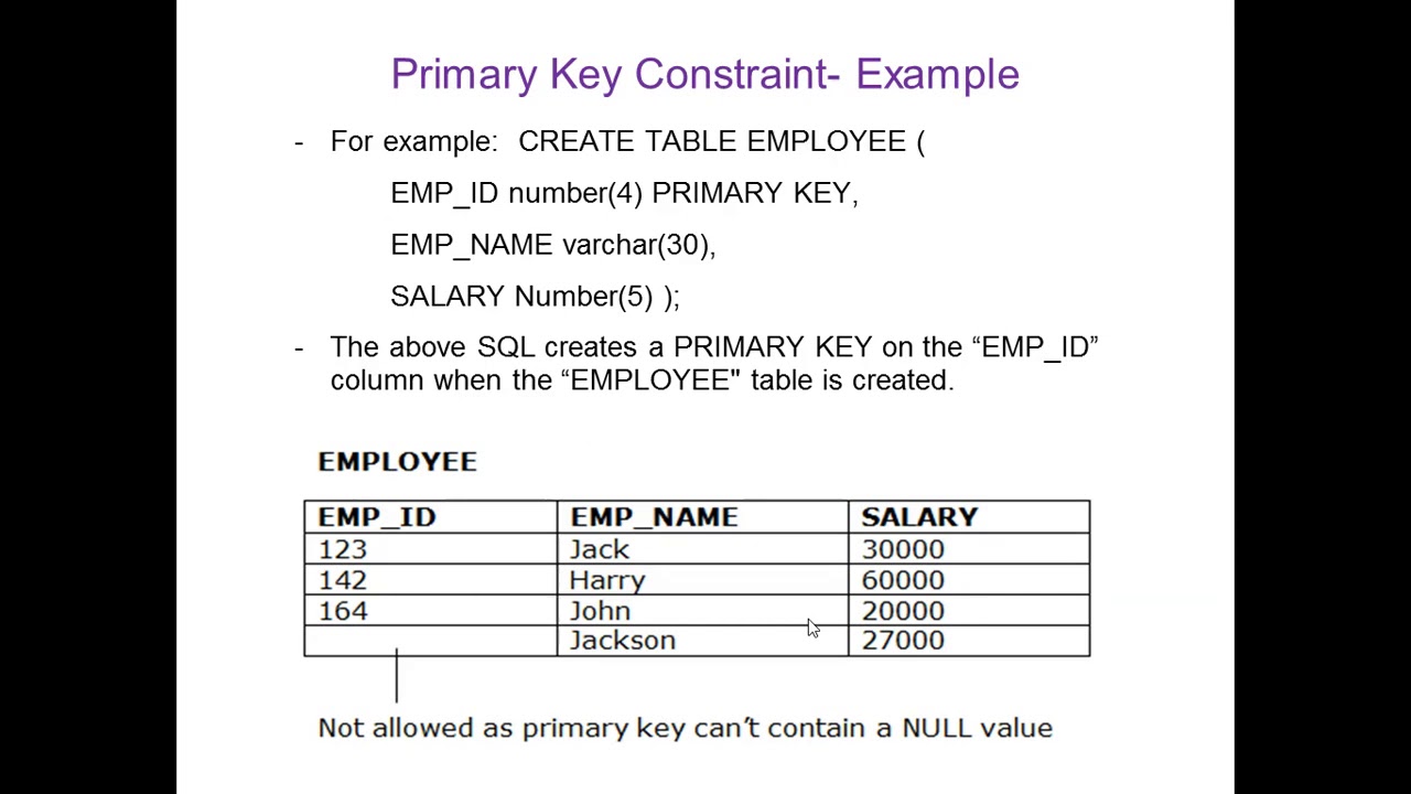Entity integrity constraint