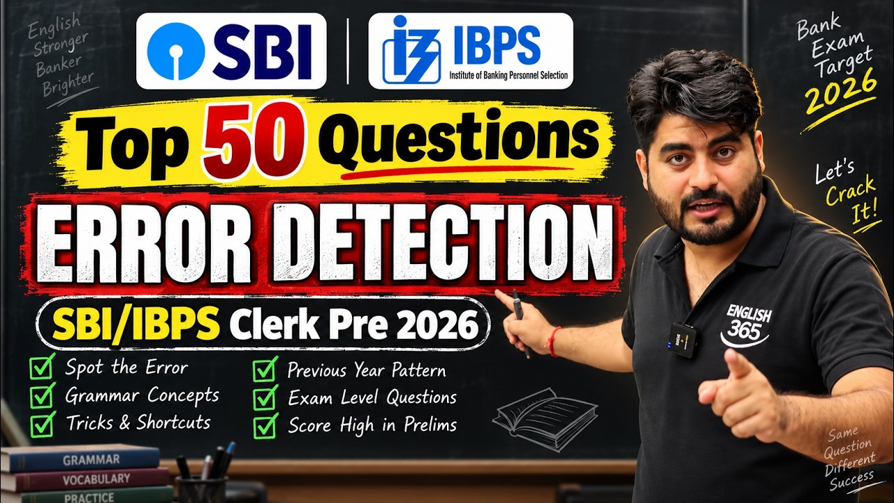 Top 50 Error Detection Questions for SBI/IBPS Clerk Pre 2026 | English by Vishal sir